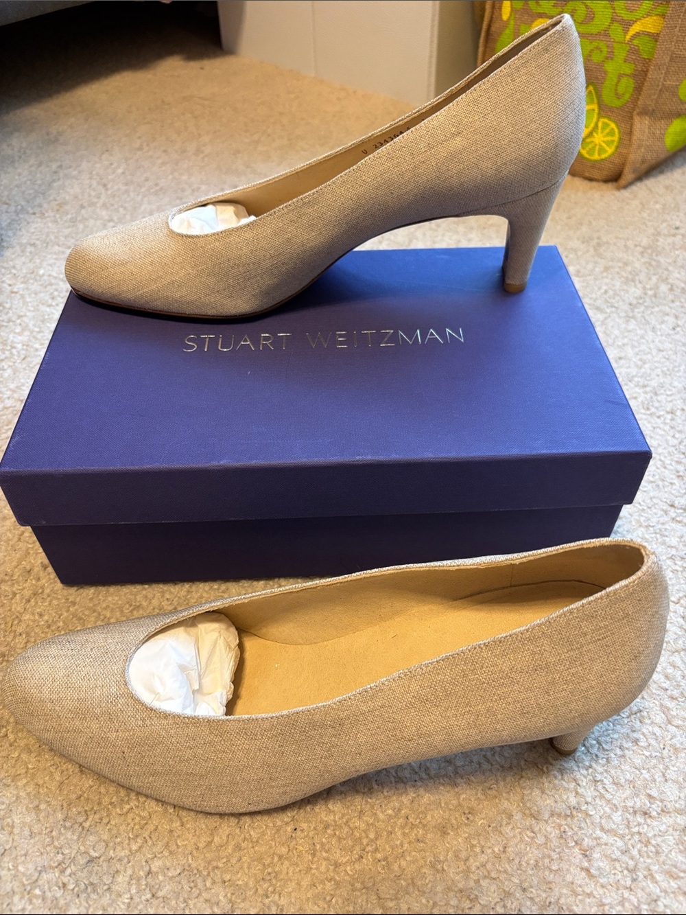 Stuart Weitzman Linen Pointed-Toe Pumps